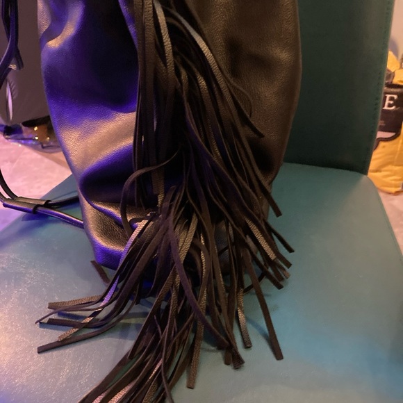 NEW Victoria's Secret Black Faux Leather Backpack Fringe Purse Boho Bag - Picture 7 of 9